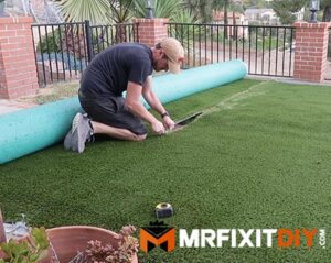 cutting artificial turf installation